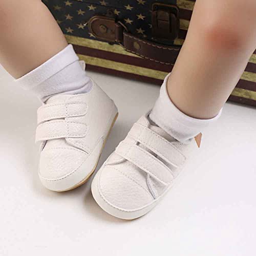 Baby Girls Boys Shoes Soft Anti-Slip Sole Newborn First Walkers Star High Top Canvas Denim Unisex Infant Sneaker (F-White, 0-6 Months)