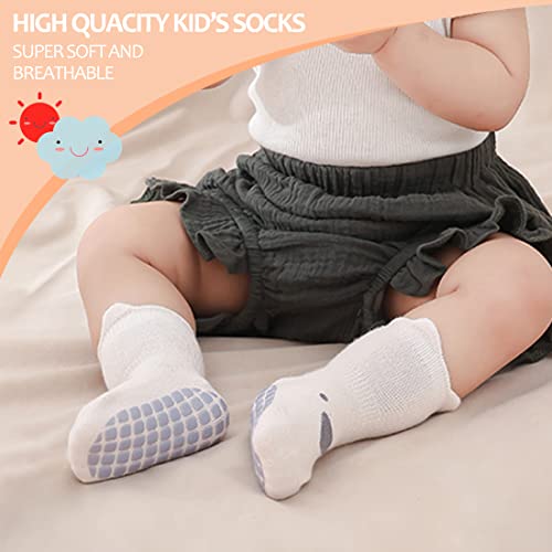TRUEHAN 5 Pairs Toddler Non Slip Socks with Grips Baby Socks for Kids Girls Boys (5 Pairs Animal A,6-12 months)
