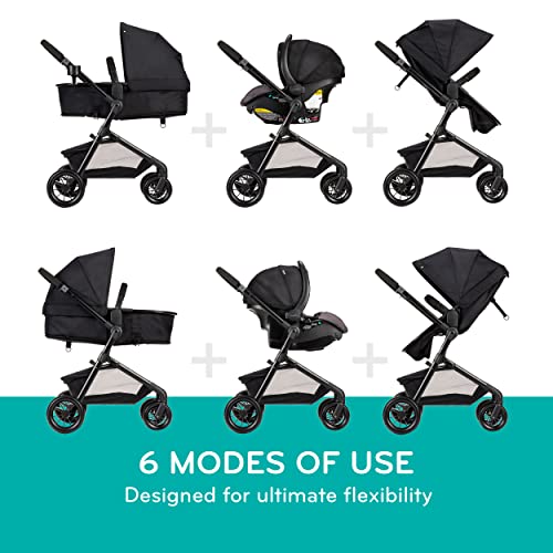 Sistema de viaje modular Evenflo Pivot con asiento infantil para automóvil LiteMax con barra antirrebote (bronceado desierto)