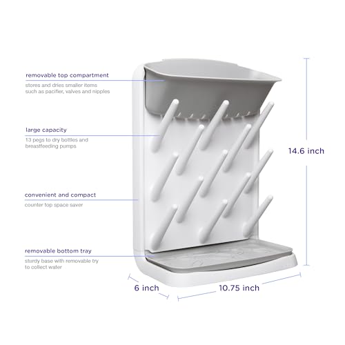 Ubbi Estante vertical para secar biberones, estante de secado para encimera que ahorra espacio, accesorio para bebé, gris
