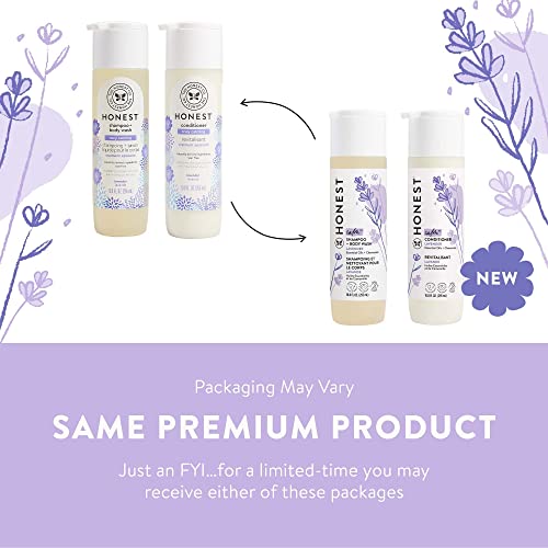 The Honest Company Acondicionador sin silicona y champú limpiador 2 en 1 + dúo de gel de baño | Suave para el bebé | Derivado Naturalmente | Calma de lavanda, 20 onzas líquidas