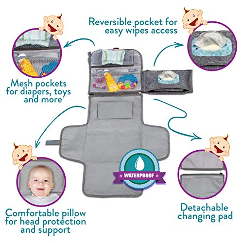 Cambiador de pañales portátil, cambiador portátil para recién nacidos niña y niño - Cambiador de bebé con bolsillo inteligente para toallitas - Kit de cambio de viaje impermeable - Regalo para bebé de Kopi Baby