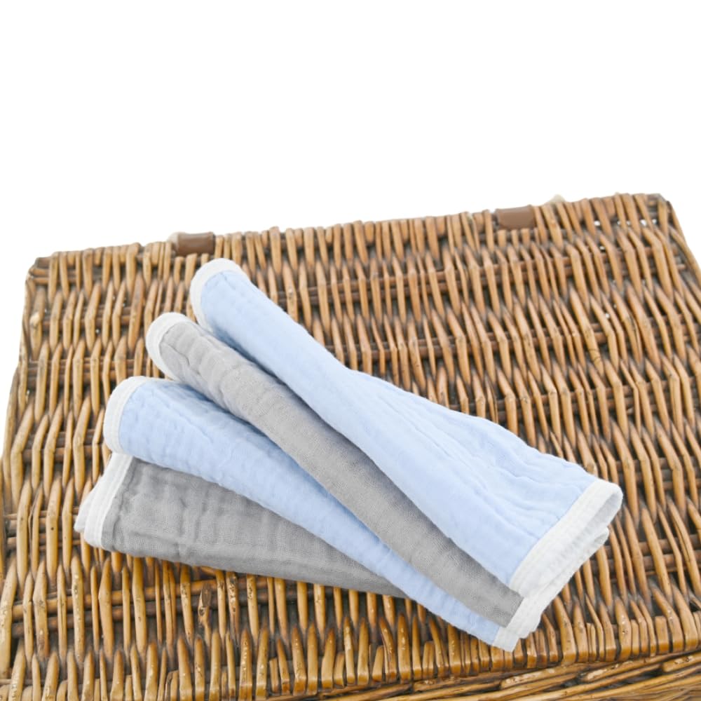 Synrroe Burp Cloths Large, Muslin Burp Cloths for Baby Girls and Boys, Pack of 4 Extra Absorbent and Soft Muslin Bibs, 6 Layers 20 by 10 Inches 100% Cotton (Blue-Grey 4 Pack)