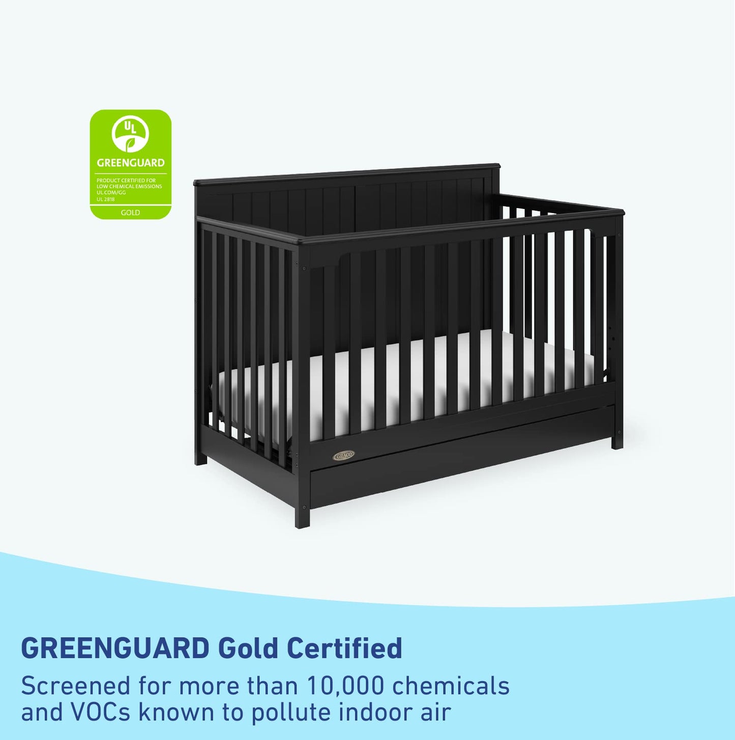 Graco Hadley Cuna convertible 5 en 1 con cajón (negro) - Combo, incluye almacenamiento de guardería de tamaño completo, se convierte de cuna de bebé a cama para niños pequeños, sofá cama