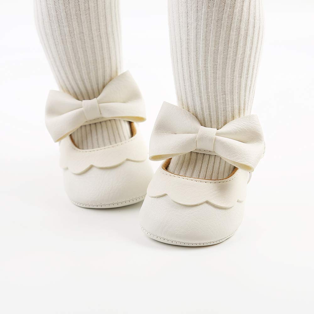 LAFEGEN Zapatos planos Mary Jane para bebés y niñas con suela suave antideslizante de piel sintética para recién nacidos, primeros caminantes, zapatos de vestir Cirb, 6-12 meses, 07 blanco