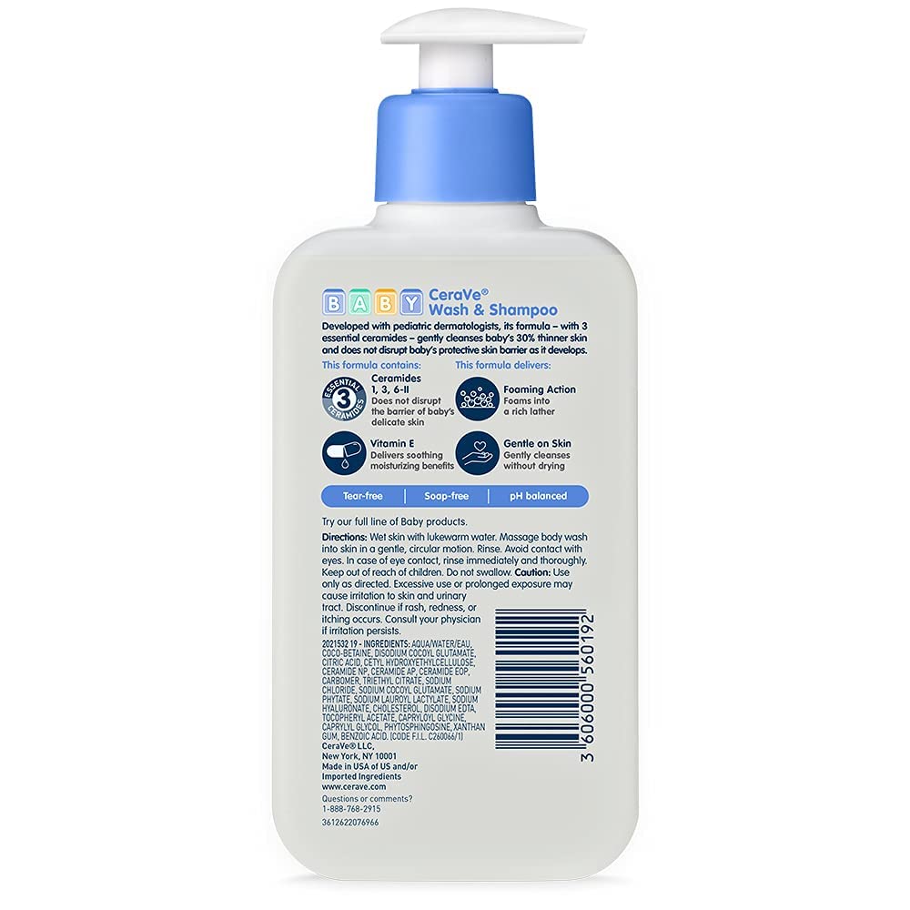 CeraVe Jabón y champú para bebés | Champú sin fragancia, parabenos ni sulfatos para la hora del baño del bebé sin lágrimas | 8 onzas
