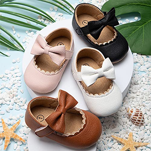 Meckior Infant Baby Girls Bowknot Mary Jane Flats Shoes Toddler Princess Wedding Dress Shoes Newborn Soft Rubber Sole Crib Sneaker Shoes, 6-12 Months Infant