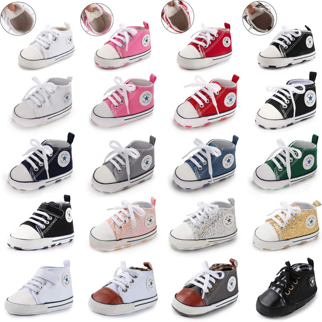 Tutoo Unisex Baby Boys Girls Star Sneaker Soft Anti-Slip Sole Newborn Infant First Walkers Cotton Shoes