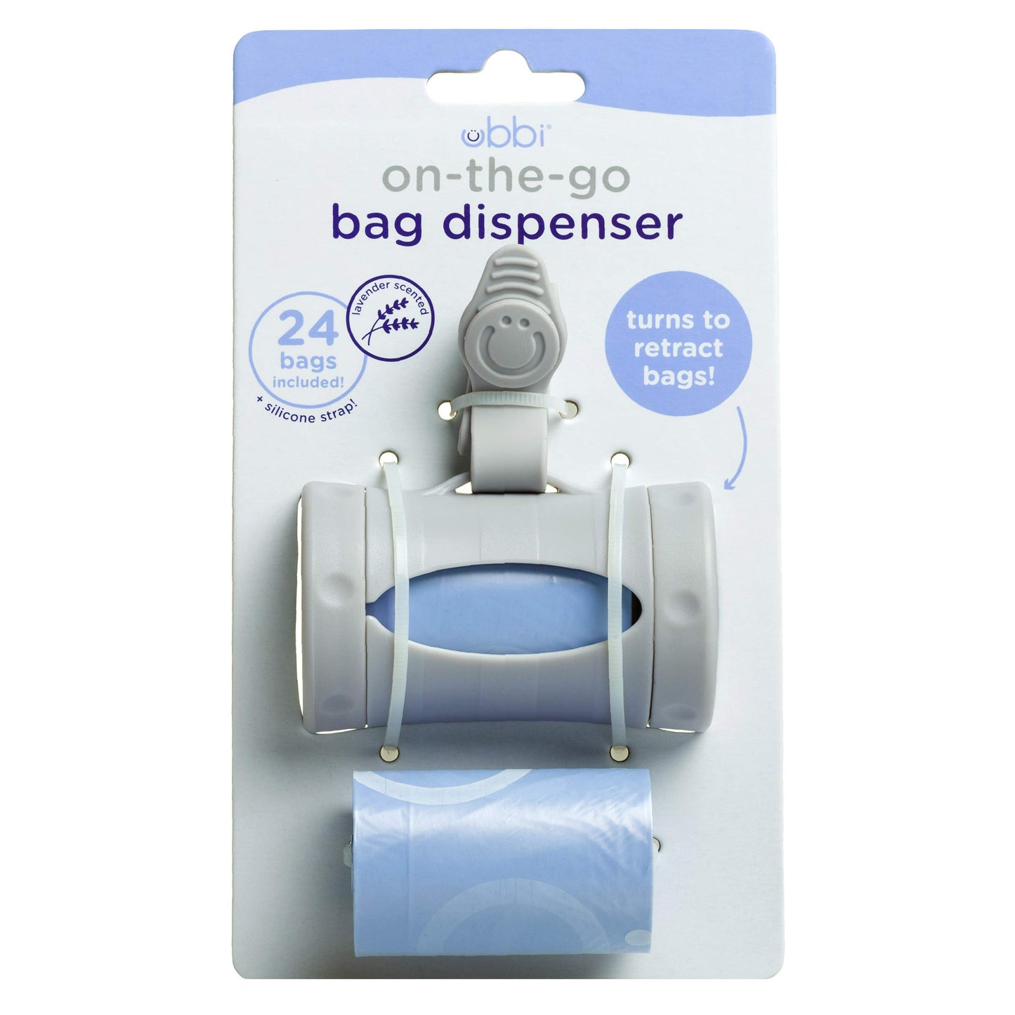 Ubbi Dispensador de Bolsas Retráctiles para Viajes, Accesorio para Bolsa de Pañales Imprescindible para Recién Nacido, Artículo Útil, Regalo para Bebé, Aroma a Lavanda, Gris