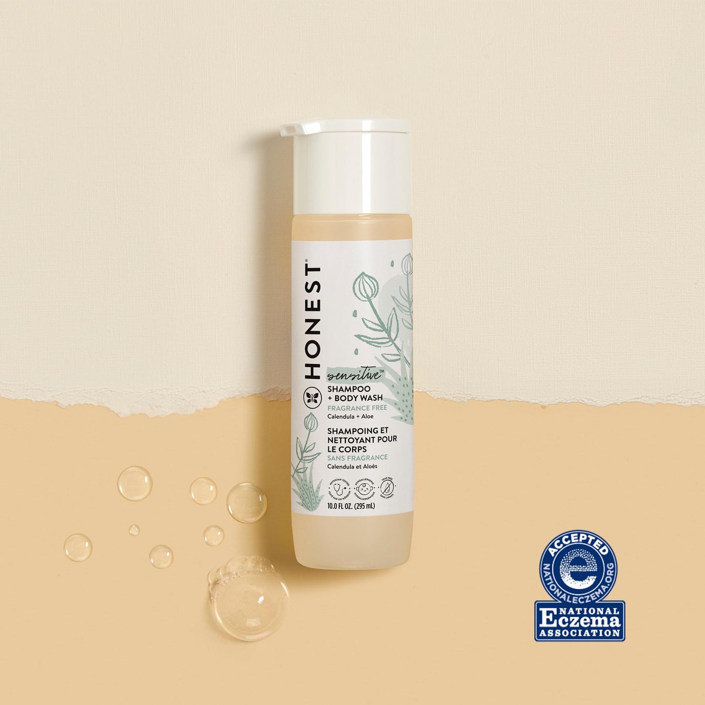 The Honest Company Champú limpiador 2 en 1 + gel de baño | Suave para el bebé | Derivado natural, sin lágrimas, hipoalergénico | Sensible sin fragancia, 10 fl oz