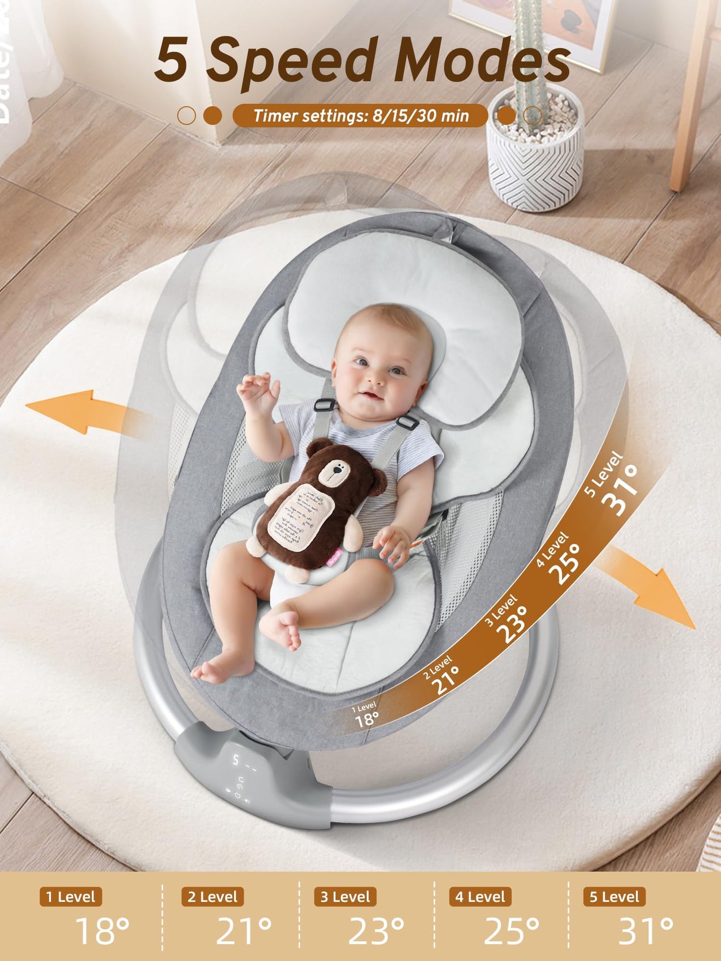 BIUSIKAN Baby Swings for Infants, Infant Swing with Lullabies, Bluetooth, 3 Seat Positions, Touch Screen & Remote Control, Outdoor Baby Rocker, Portable Swing for Baby
