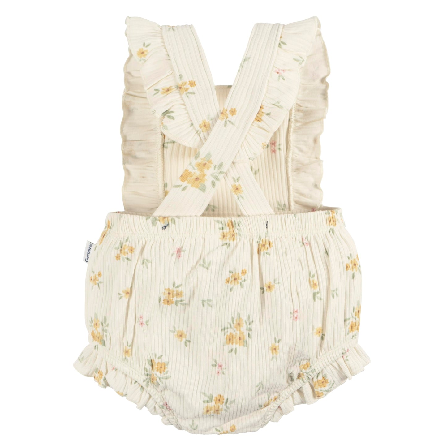 Gerber Baby Girls Sleeveless Ruffle Romper, Bouquets, 0-3 Months