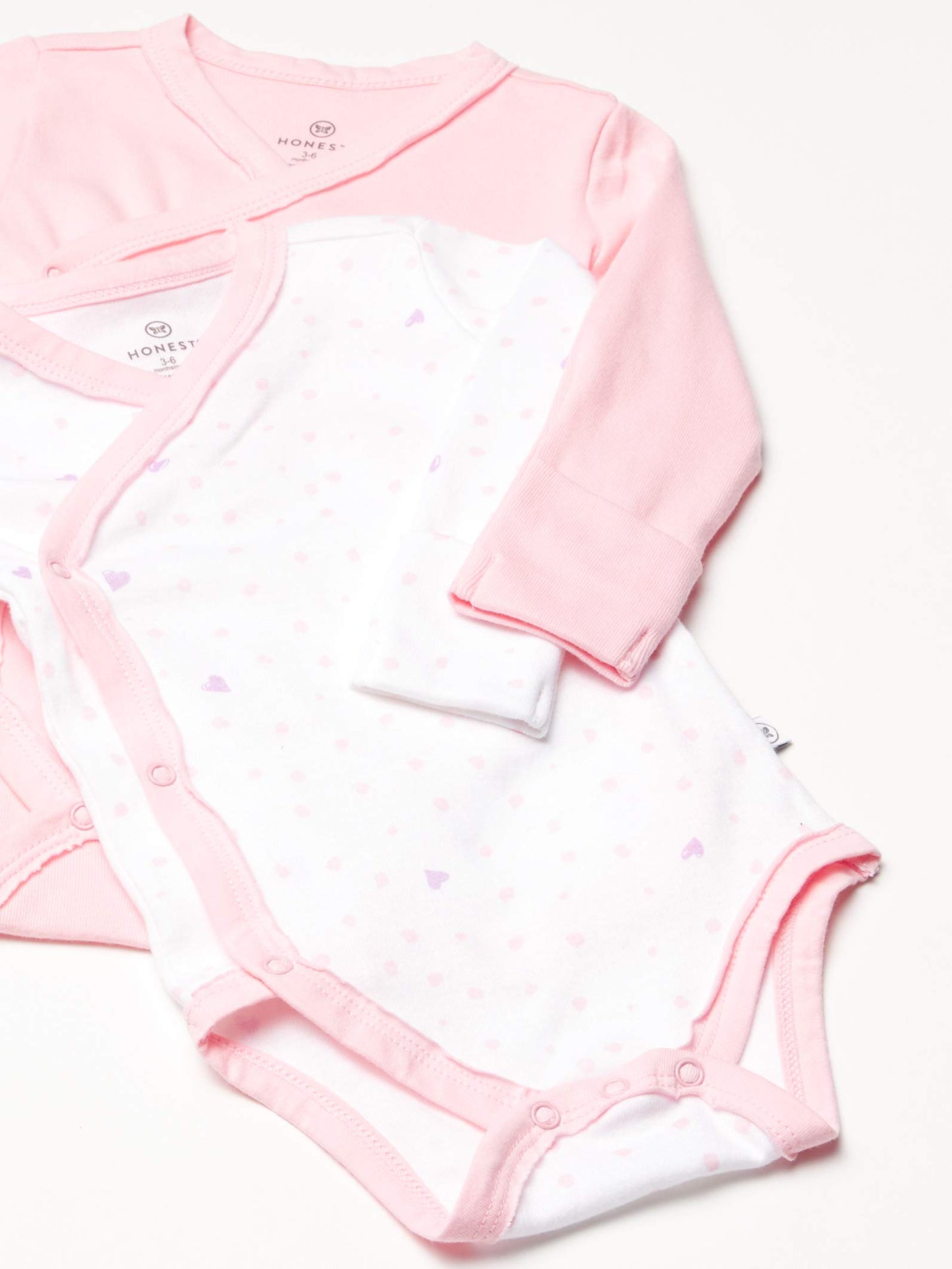HonestBaby unisex baby 3-pack Organic Cotton Long Sleeve Side-snap Kimono Bodysuits and Toddler T Shirt Set, Love Dot, Preemie US