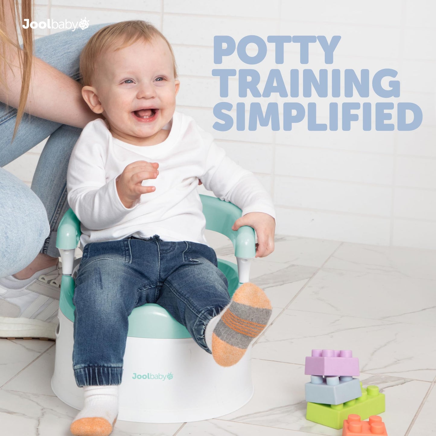 Child Potty Training Chair for Boys and Girls, Handles & Splash Guard - Comfortable Seat for Toddler - Jool Baby (Aqua)