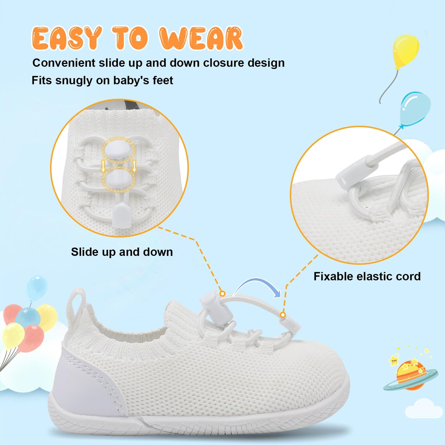 FEETCITY Zapatos para bebés Niñas Niños Zapatos para caminar para bebés Zapatillas sin cordones Zapatos para cuna para recién nacidos Zapatos para primeros pasos A Blanco