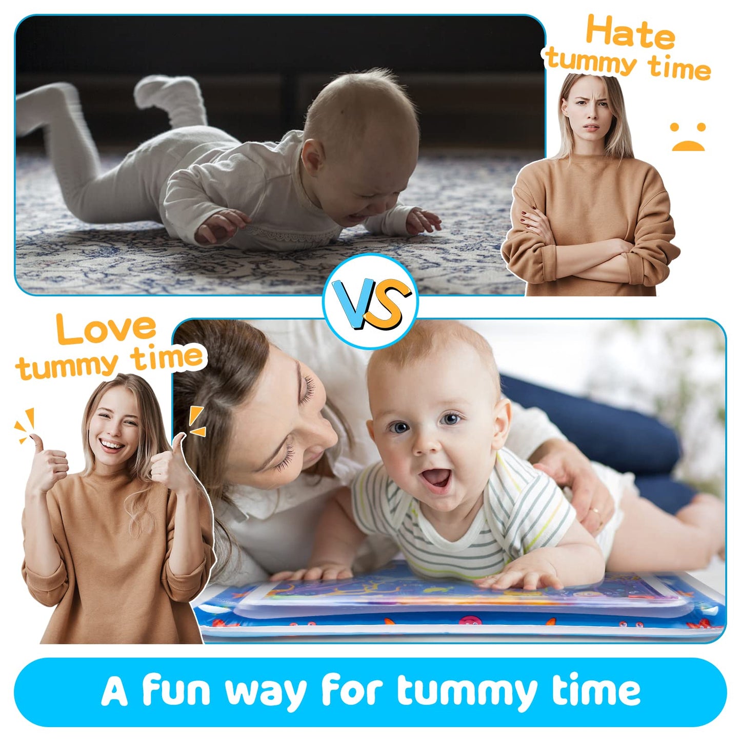 Tapete de agua Tummy Time 丨 Tapete de juegos acuáticos para bebés Tapete inflable para juegos de agua Tummy Time para bebés y niños pequeños de 3 a 12 meses Promueva el desarrollo de juguetes Lindo bebé