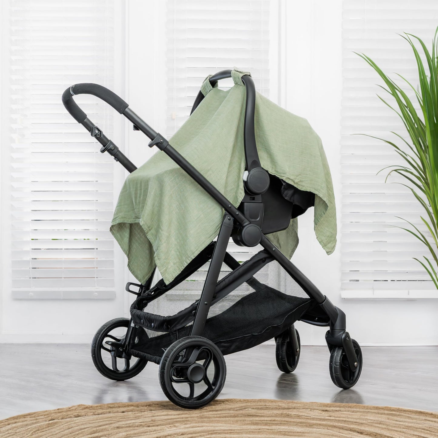 Funda para asiento de coche de bebé de muselina de algodón, fundas de dosel para asiento de coche de ajuste universal para bebés, niñas y niños de Comfy Cubs (Salvia)