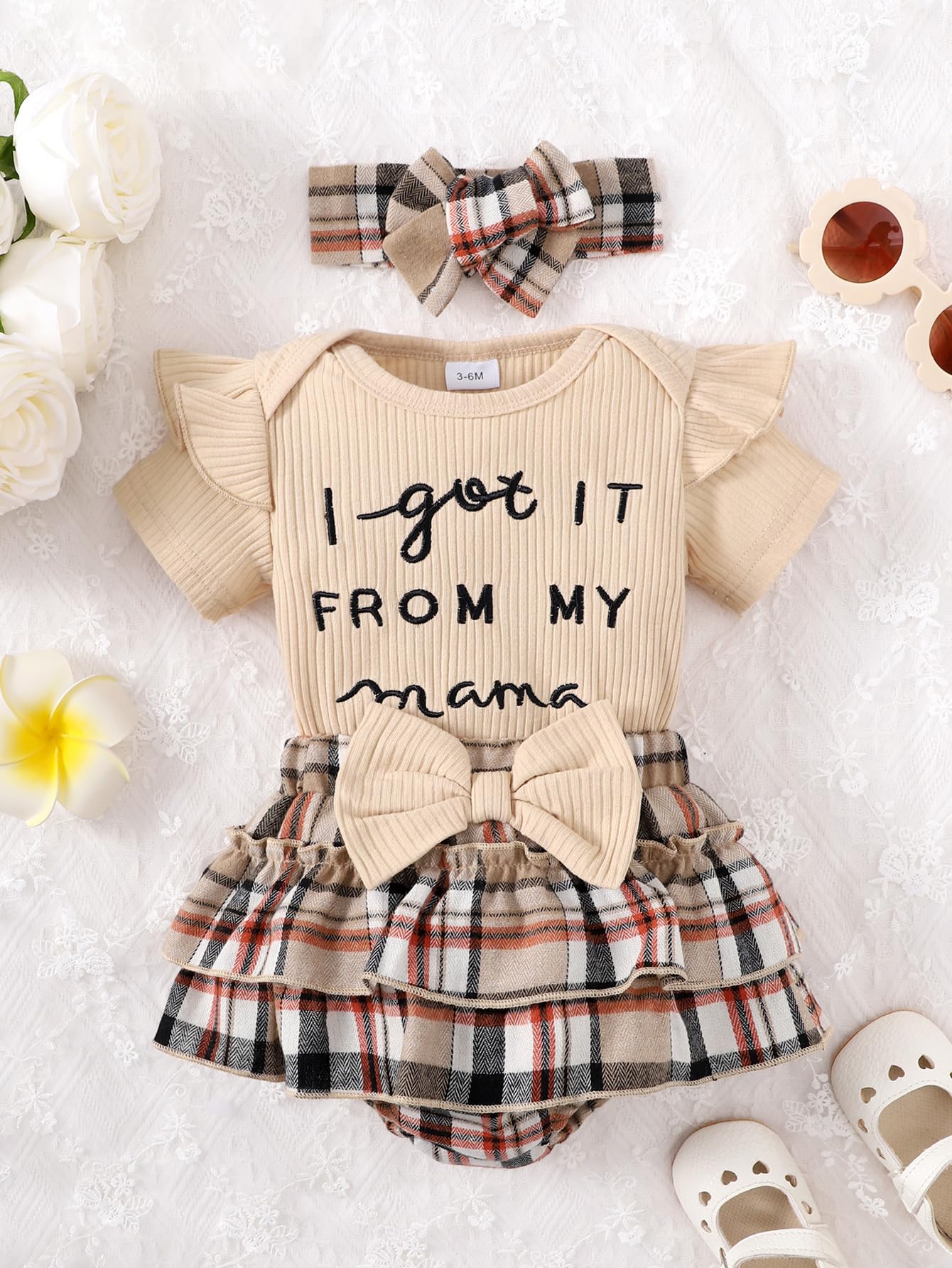 Newborn Baby Girl Clothes Outfits Cute Baby Ruffle Romper Pants with Headband Summer Clothing Set (Apricot, 0-3 Months)