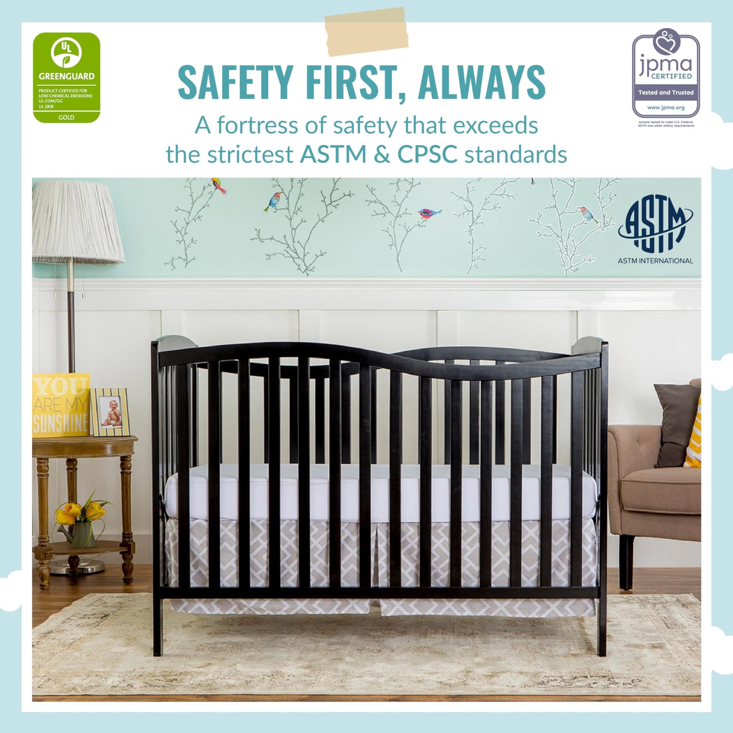 Dream On Me Chelsea 5-In-1 Convertible Crib In Black, JPMA Certified