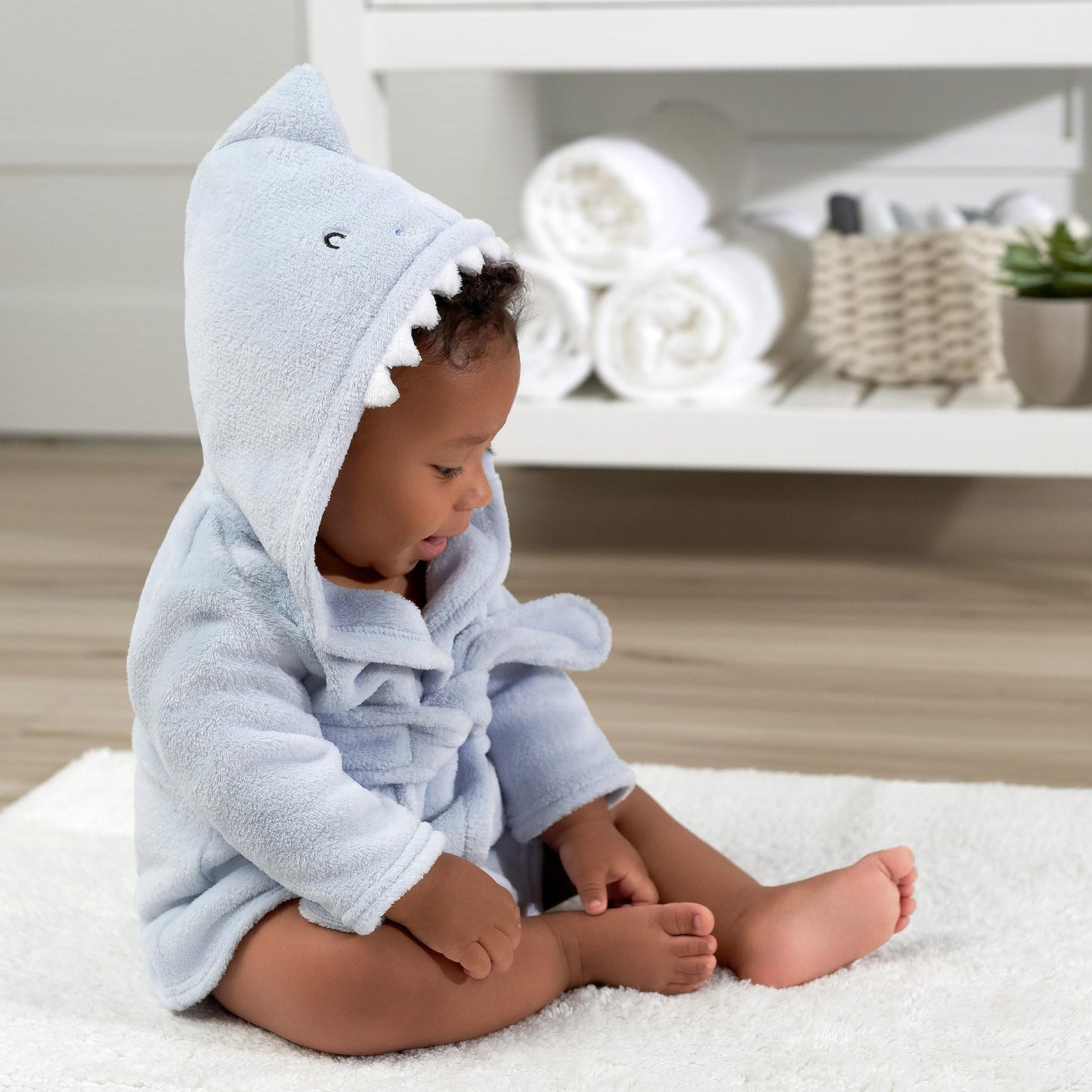 Gerber Baby Hooded Animal Character Bathrobe, Blue Shark, 0-9 Months