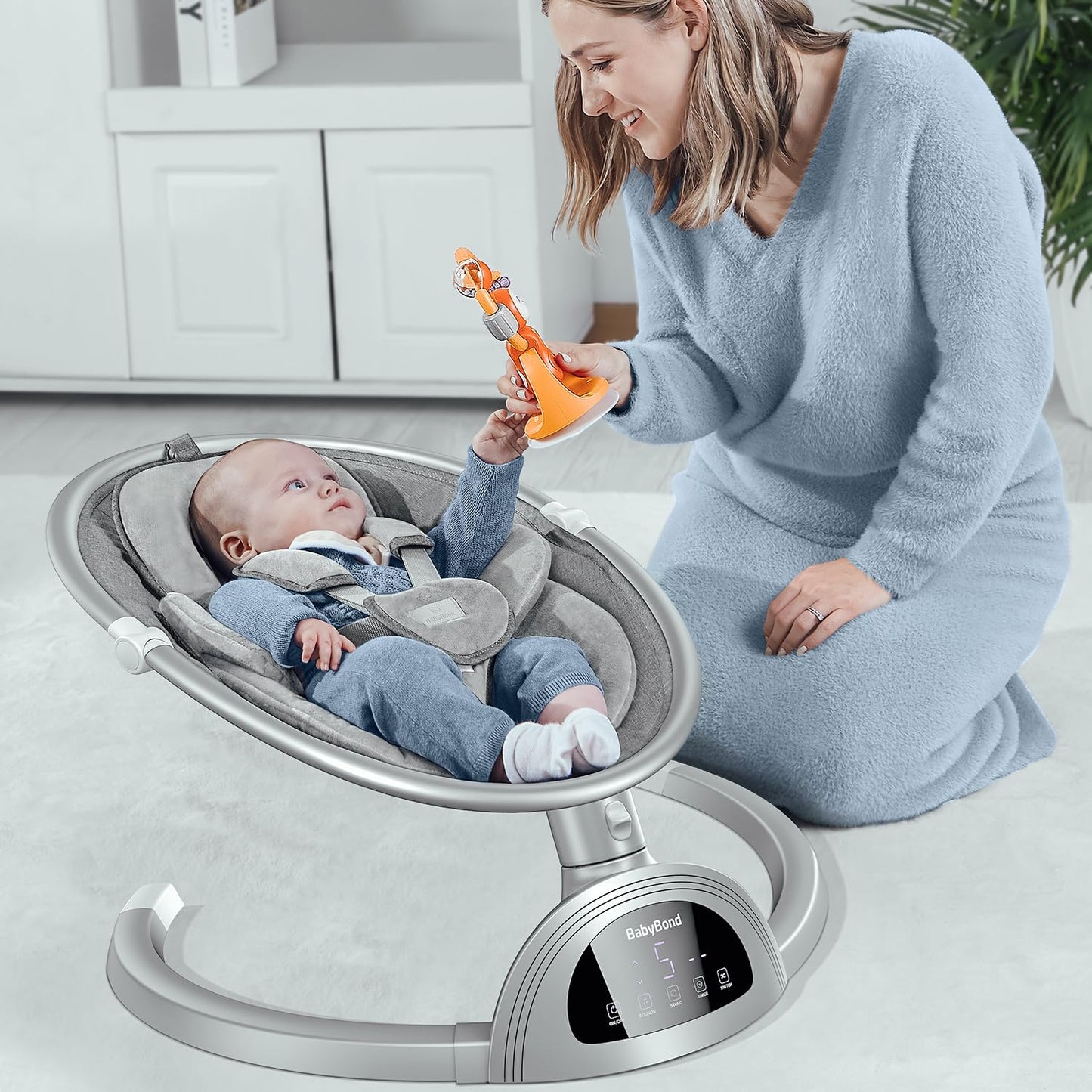 Columpios para bebés para bebés, columpio para bebés BabyBond, columpio para bebés con altavoz musical Bluetooth, 3 posiciones de asiento, cinturón de arnés de 5 puntos, control remoto - Columpio portátil para bebés para interiores y exteriores