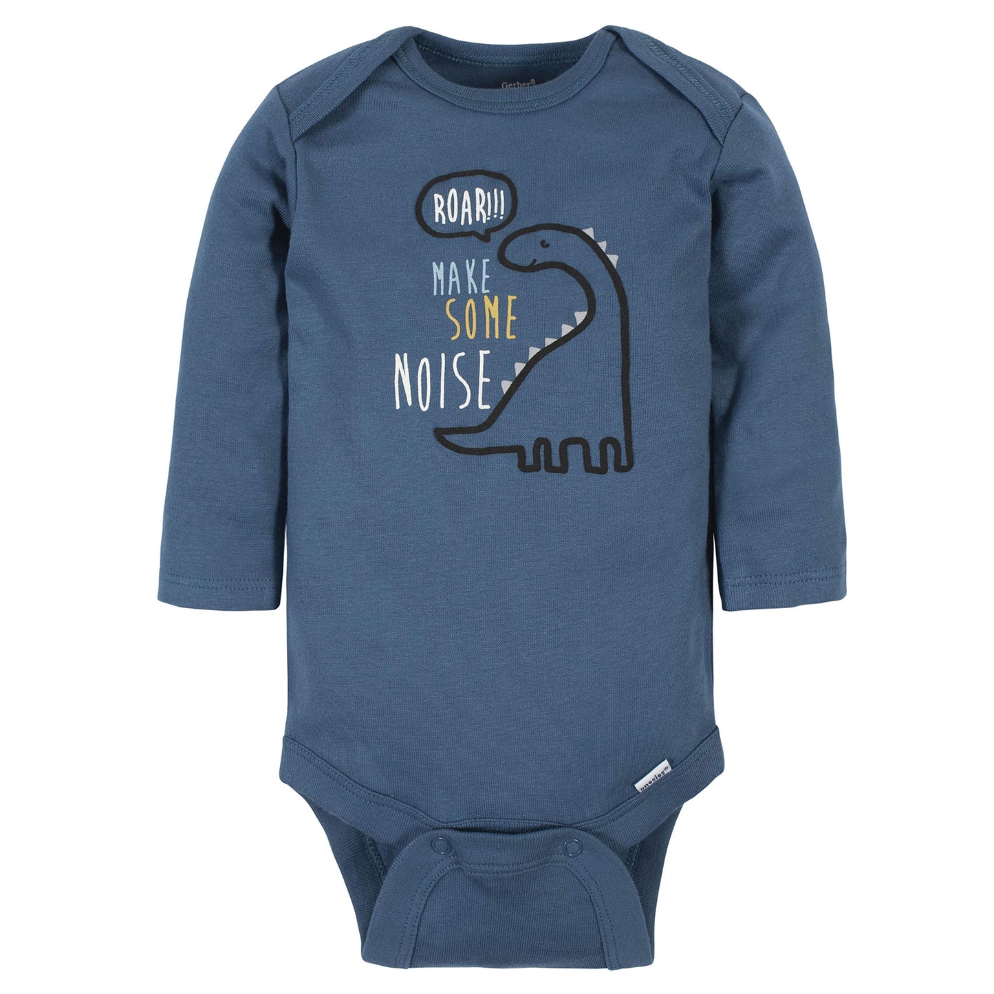 Gerber Baby Boys' 6-Pack Long-Sleeve Onesies Bodysuit, Dinosaur Blue, 0-3 Months