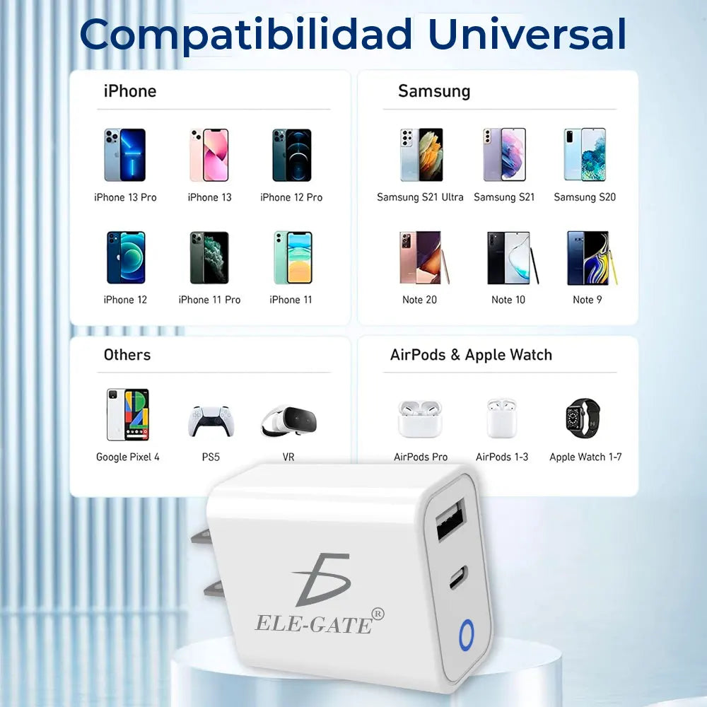 2-in-1 USB-C Smart Charger PD 20W Fast Charge USB Port 18W Output Power for Smart Watches Multi-Function Integrated Type-C