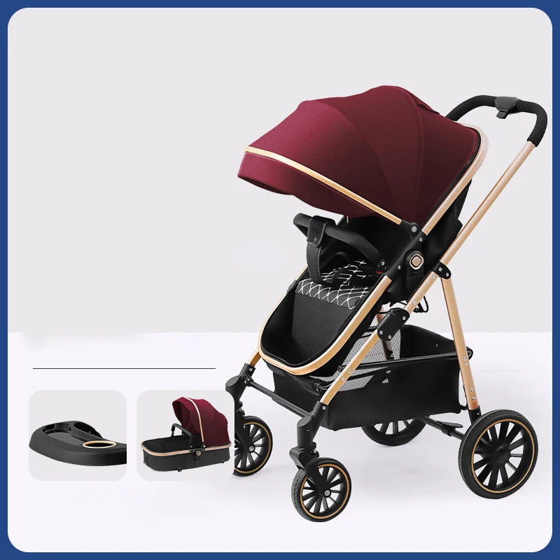 3-in-1 Foldable Baby Stroller Pram Car Sit Lie High Landscape Sleeping Lightweight Aluminum Frame Portable