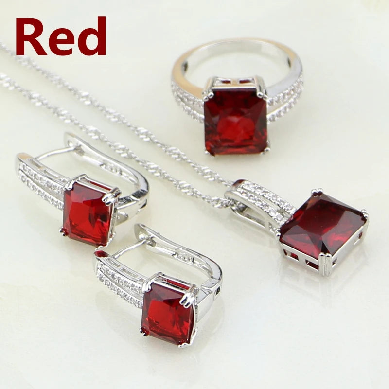 Blue Rhinestone White CZ Costume Jewelry 925 Silver Bridal Jewelry Sets for Women Wedding Earring/Pendant/Necklace/Ring