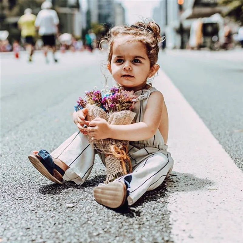 Girls Clothes Sleeveless Overalls For Girls Gray Striped One Piece Jumpsuits For Girls Toddler Playsuit Children Romper