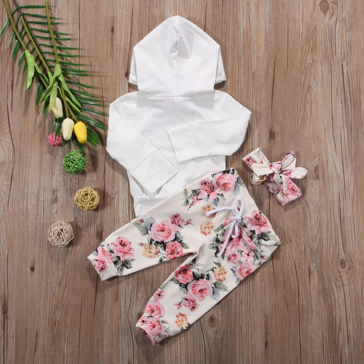 2017 Brand New Infant Toddler Newborn Baby Girls Floral Outfit Clothes Tracksuit Hooded Tops+Leggings Pants Headband 3Pcs Set