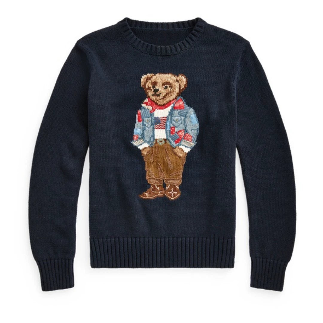 Polo Classic round Neck Machine Embroidery Denim Pullover