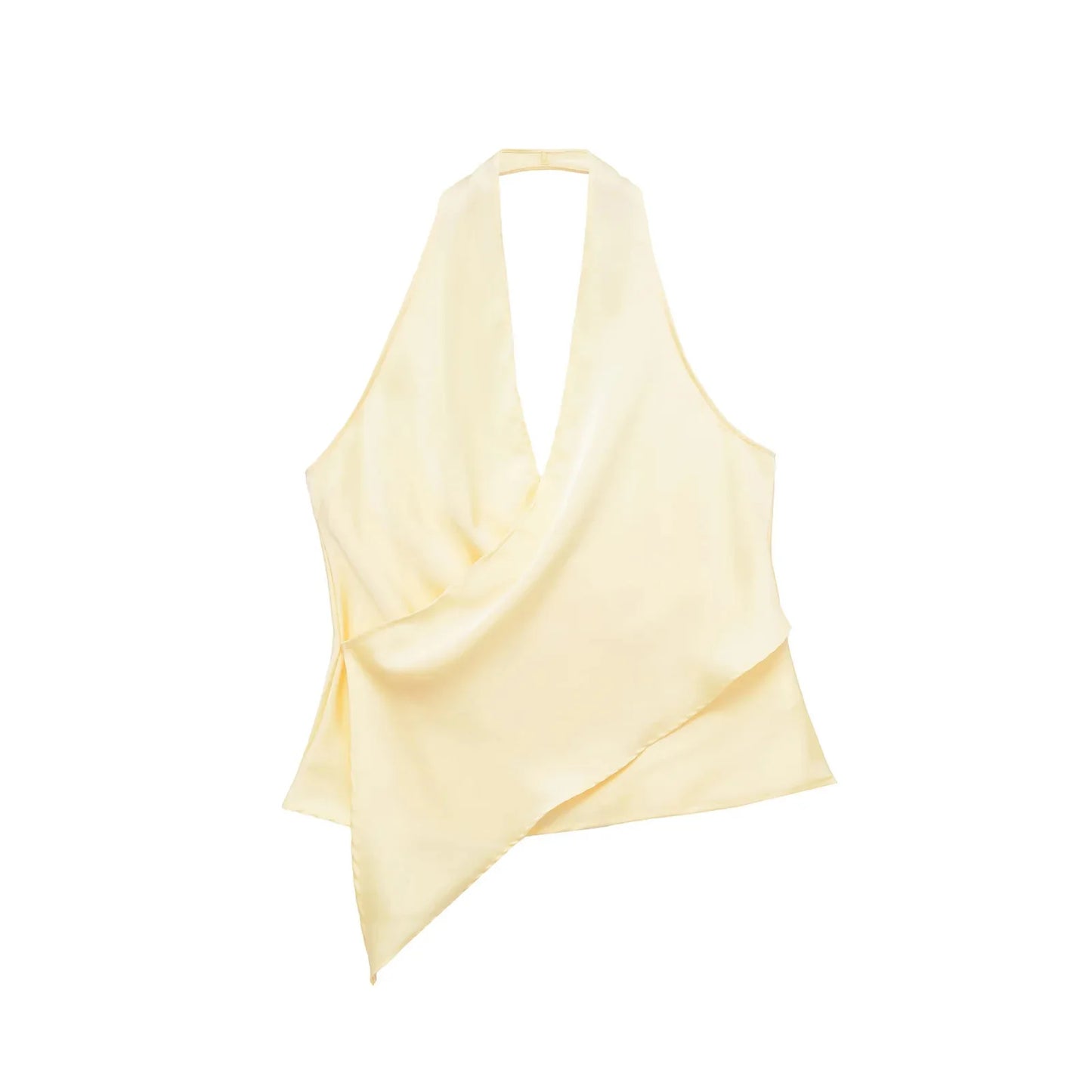HH Women Fashion Halter Tops Draped Asymmetrical Hem Elegant Satin Sleeveless Summer Vest Female Casual Party Polka Dot Tops