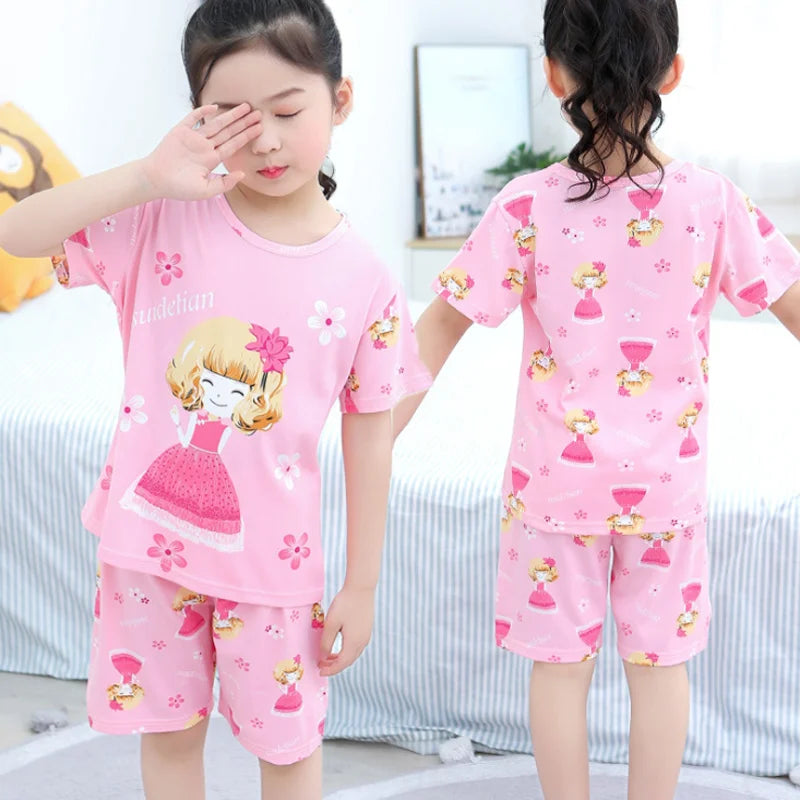 Kids Summer Baby Tops Toddler Tees Night Suit Baby Homewear Boy Sets Girl Pajamas Clothing Cartoon Short Sleeve Casual Wear