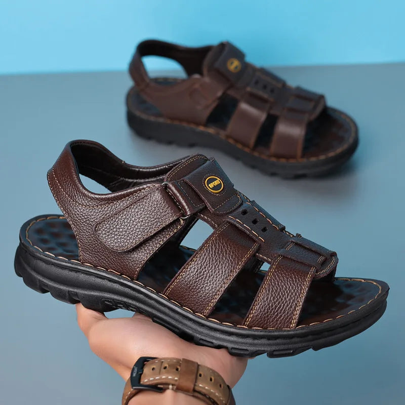 Genuine Leather Men Sandals Male Summer Shoes Outdoor Casual Sandal Cowhide Beach Shoes Classic Non-slip Men's Sandles