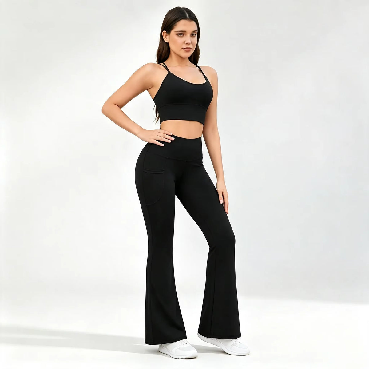 Women Yoga Leggings Flared Pants With Pockets Women High Waist Comfortable Pants Gym Sports Slim Flared Tight Pants Streetwear