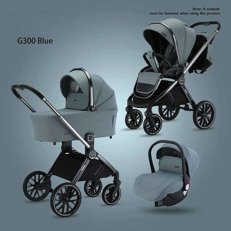 High-view 3-in-1 Baby Stroller Reversible Baby Stroller with Carrier Newborn Baby Stroller Shock Absorption Foldable