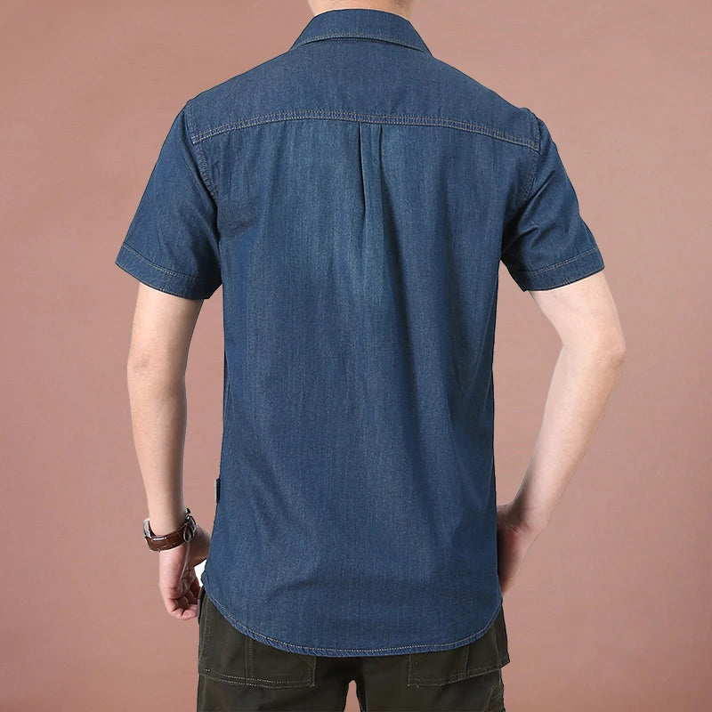 Men's Fashionable Denim Shirt Summer New Short Sleeve Shirt Hawaiian Beach Social Shirt Designer Clothes Luxury Custom Cardigan