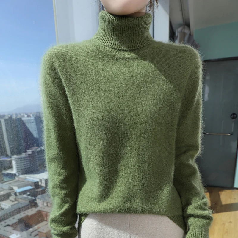 100% Mink Cashmere Top-Lapel Women Sweater Long-sleeves Fashion High-elasticity Sexy Winter Knitted Pullover Girl Tops 2024