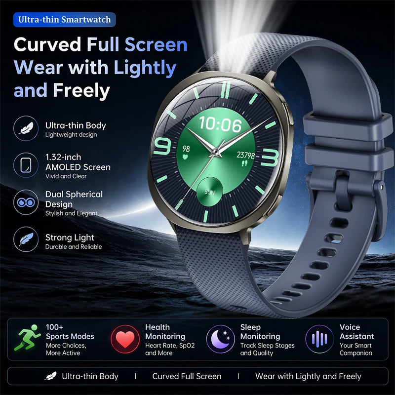 2026 Premium AMOLED Smart Watch Bluetooth Calling Health Monitor IP68 Waterproof 100+ Sports Modes AI Voice Assistant Men Women