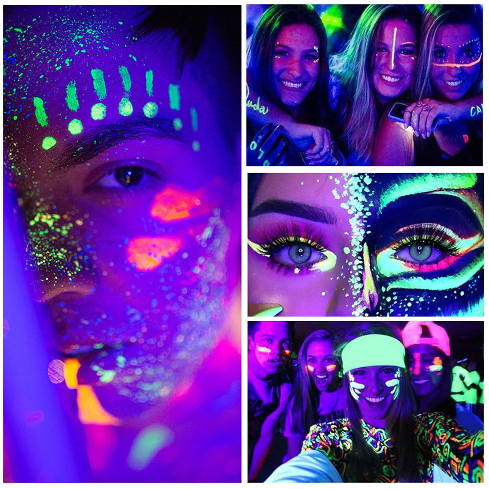 Colorful UV Glow Liquid Eyeliner 6Pcs Set, Waterproof Long Lasting Fluorescent Eye Liner For Nightclub Haloween Party Makeup