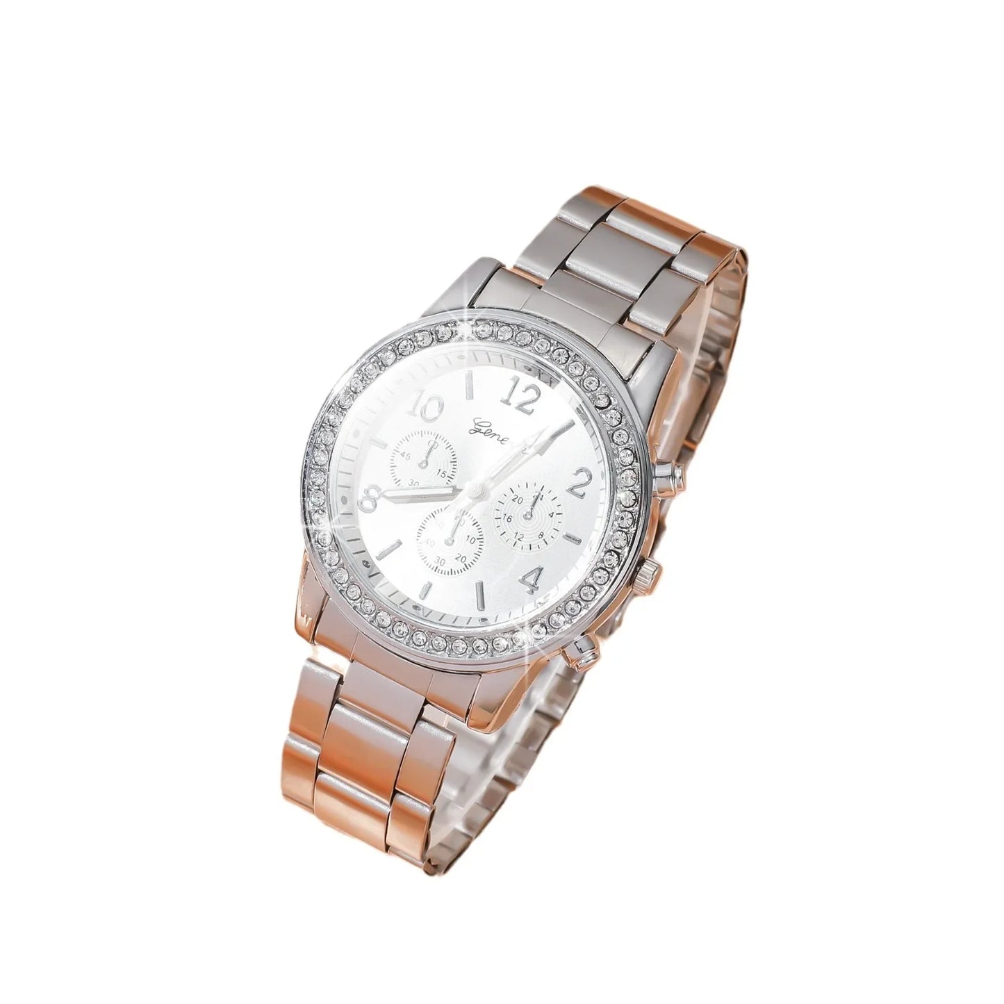 6PCS Set Fashion Wristwatch Casual Ladies Watches Bracelet Set Clock Luxury Watch Women Ring Necklace Earring Rhinestone