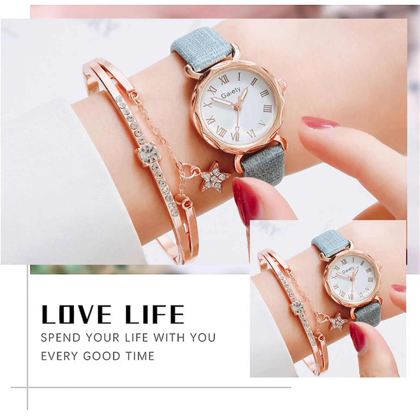 2pcs Set Luxury Women Bracelet Quartz Watches For Women Leather Watch Ladies Quartz Wristwatches Temperament Ladies Watch