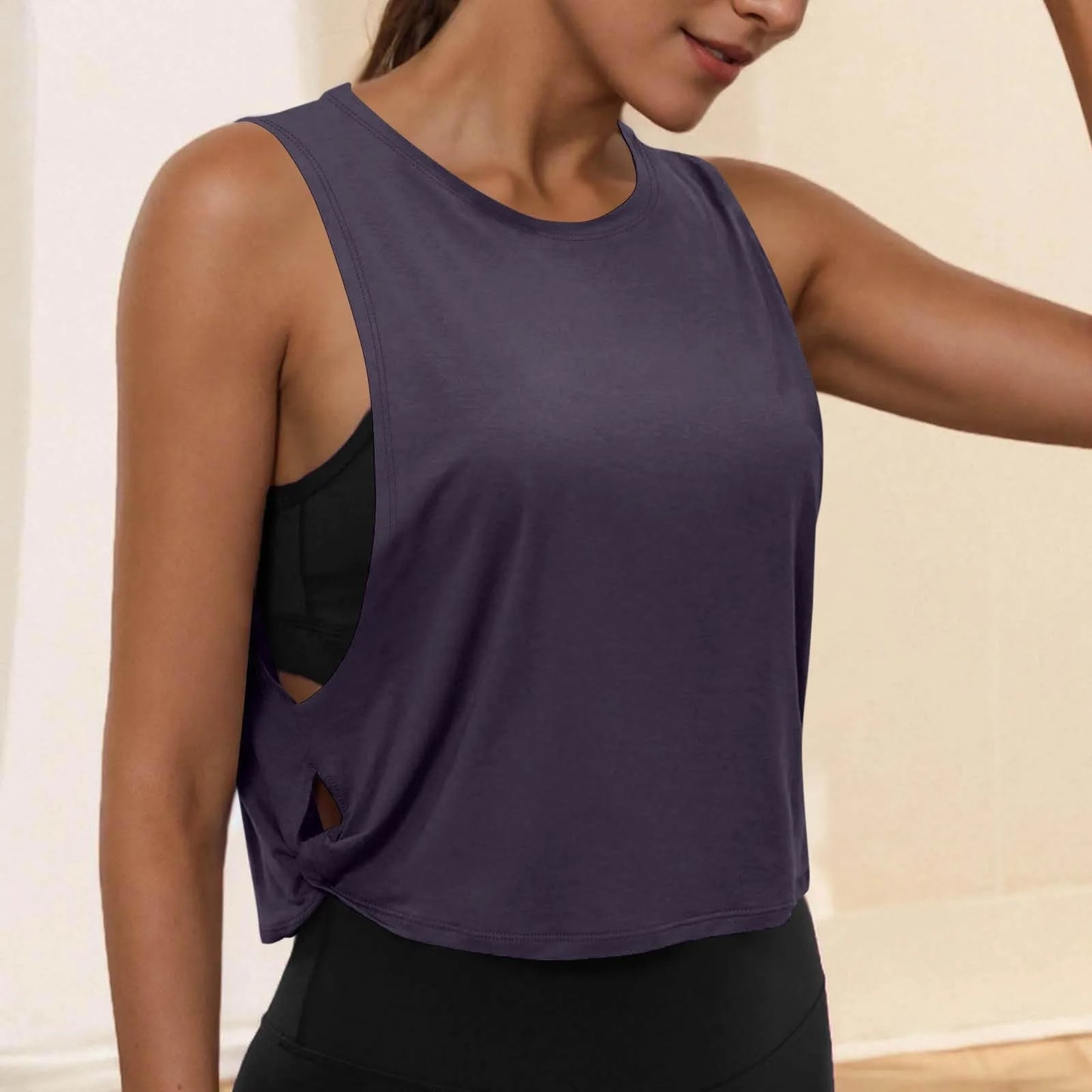 Women Sleeveless Yoga Tops Athletic Vest Breathable Blouse Cover Up Gym Workout Cool T-Shirt Running Short Tank Crop Top