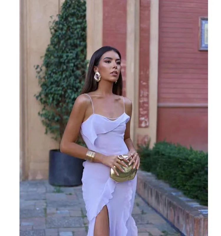 Fashion sling slit ruffled dress summer sexy hot girl slim hollow slit dress female club party Vestidos