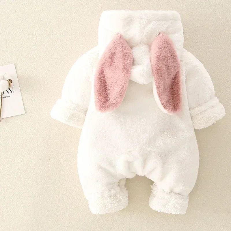 Baby Rompers Winter Warm Coral Fleece Newborn Baby Girl Clothes Cartoon Rabbit Coats Infant Jumpsuit Animal Overalls Pajamas 아기옷