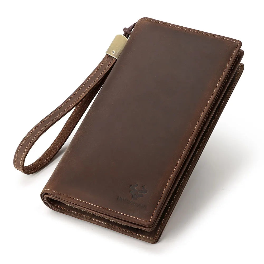HUMERPAUL Full Grain Leather Wallet for Men Long Clutch with Cell Phone Pocket Multifunctional RFID Credit Card Holder Handbags