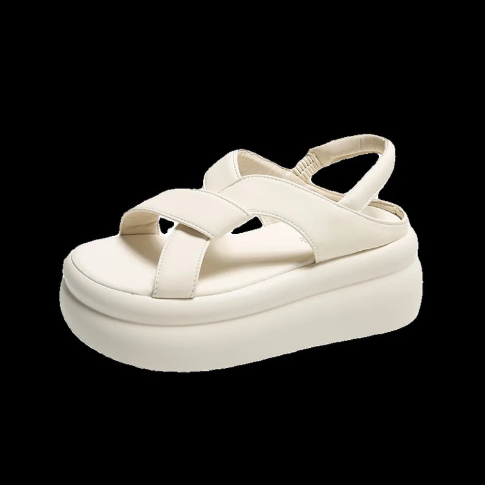 Luxe Cream Cloud-Style Platform Sandals Cross-Band Chunky Sole Slides Comfortable Walking Shoes Backless Casual Summer Mules