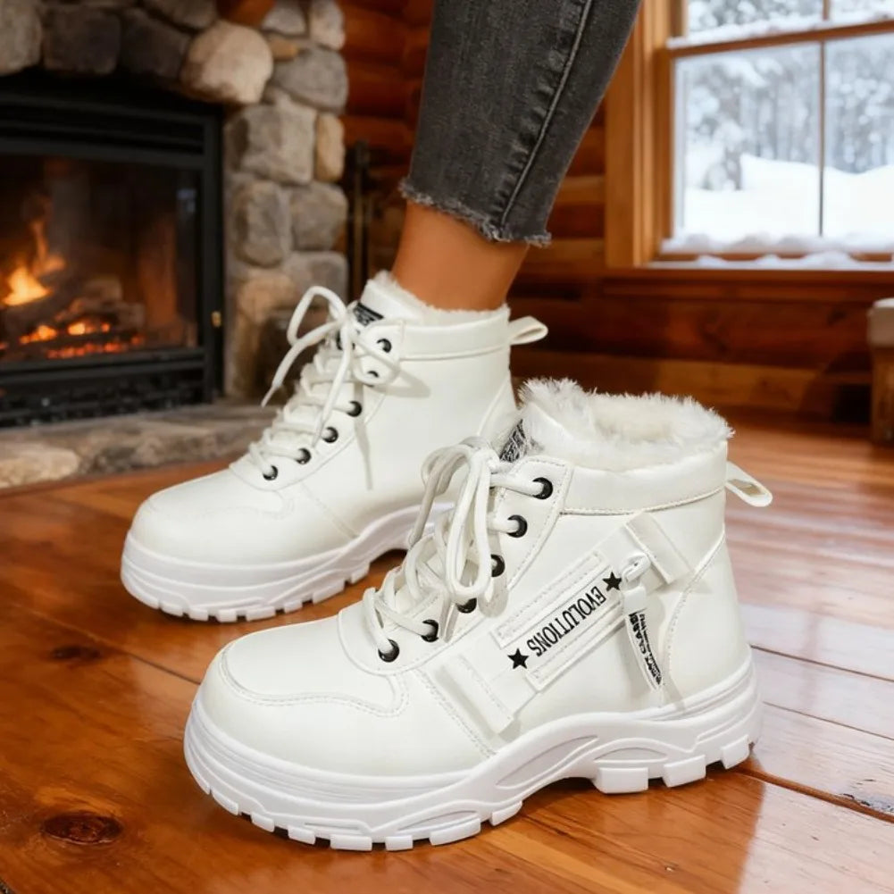 Women's Winter Snow Boots Warm Plush Lined Lace Up Chunky Platform Sneaker Booties Side Zipper Outdoor Walking Shoes for Ladies