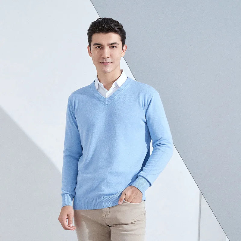 Cashmere Cotton Blend Classic V-neck Knitted Sweater Men Pullover 2024 Autumn Winter Soft Warm Business Casual Jumper pull homme